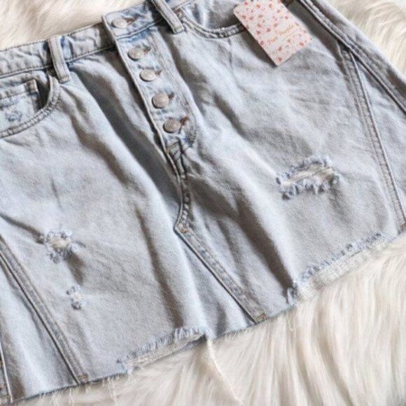 NWT Free People Mini Denim Skirt Size 27]6 A Line Button Up - Picture 5 of 7